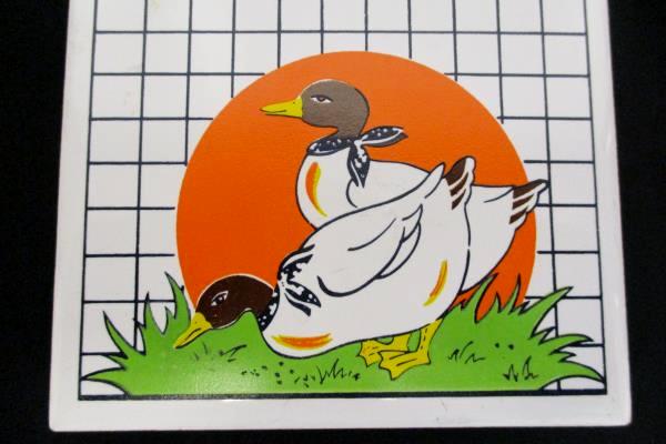 4.25" Square Ceramic Trivet Rubber Feet Country Ducks Black White Retro Orange