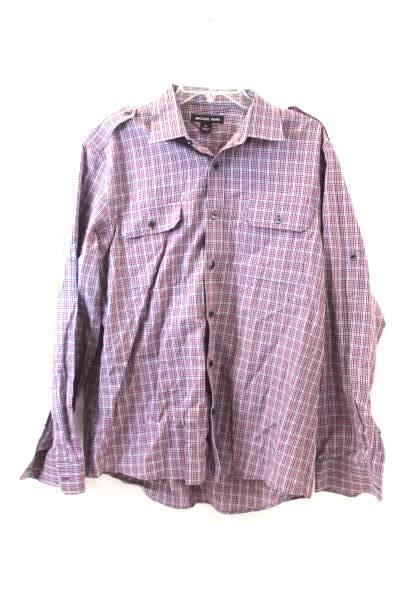 Michael Kors Men's Button Up Red White Blue Plaid Long Sleeve Size XL