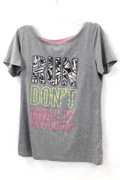 Live Love Dream Women's Top No Sweat "RUN DON'T WALK" Gray Size S/P