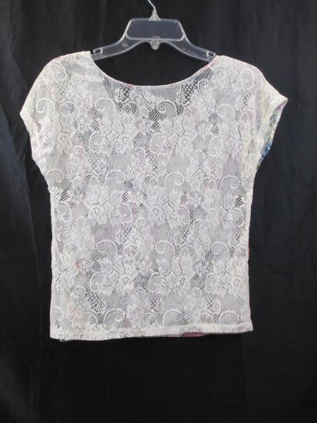Blouse by Charlotte Russe White Lace Back Multi-Color Floral Women's Size S