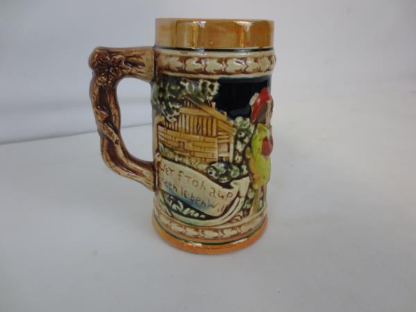 Vintage Enesco Ceramic California Tankard Stein German Drink Beer Remains Silent