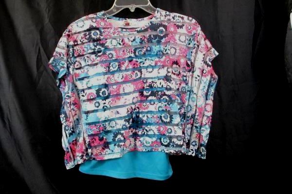 L.E.I. Girl's Blouse with Built in Tank Top Floral Blue Multicolor Size M