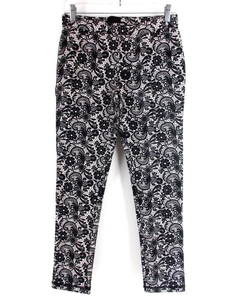 CYNTHIA ROWLEY Leggings Black & White Lace Print Neoprene Scuba Knit Sz 8 EUC
