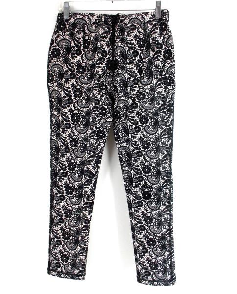 CYNTHIA ROWLEY Leggings Black & White Lace Print Neoprene Scuba Knit Sz 8 EUC
