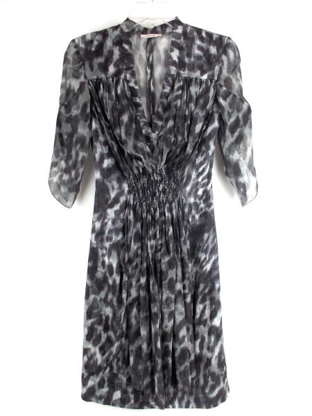 ANNA MOLINARI Silk V Neck Dress Gray Grey Tone Cocktail Italy Size 38