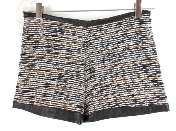 TER ET BANTINE Ethnic Weave Cotton Shorts High Waist Leather Trimmed Size 8