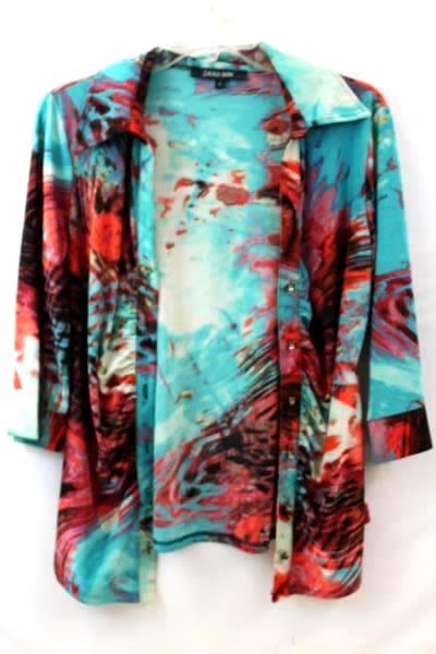 Laura Max Women's Button Up Top Multi-Color Abstract Design Size L