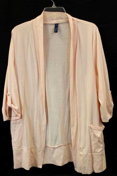 Indigo Women's Cardigan Light Pink w/ Pockets Half Sleeves Button Folded Size XL
