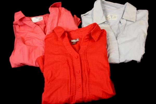 Lot Of 3 Women's Button Up Shirts Pink Salmon White & Blue Striped Size XL