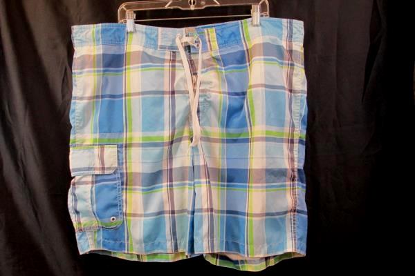 Swim Trunks by Merona Blue White Green Plaid Men's Size XXL