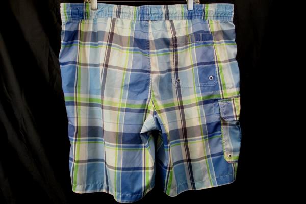 Swim Trunks by Merona Blue White Green Plaid Men's Size XXL
