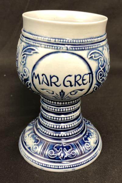 Personalized MAR GRET Ceramic Goblet Gebrüder Plein Speicher Germany Blue Relief