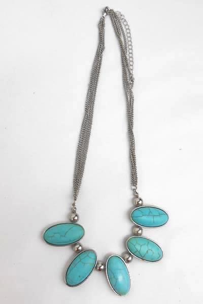 Vintage Set of 3 Faux Turquoise Silver Tone Metal Necklace w/ Matching Bracelets