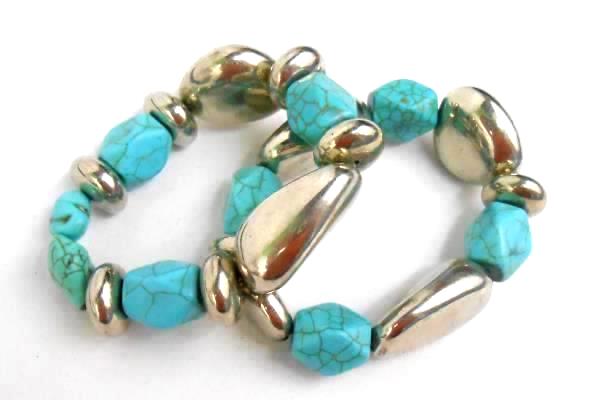 Vintage Set of 3 Faux Turquoise Silver Tone Metal Necklace w/ Matching Bracelets