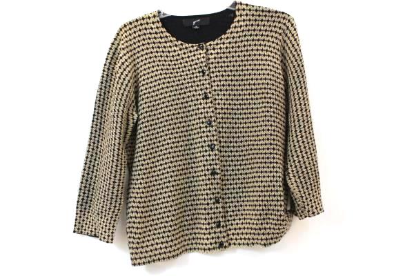 GNW Women's Button Up Shirt Black Tan Design Long Sleeve 81% Cotton Size Medium