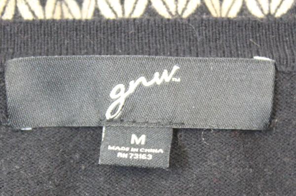 GNW Women's Button Up Shirt Black Tan Design Long Sleeve 81% Cotton Size Medium