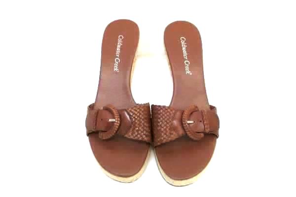 Coldwater Creek Wedge Heel Sandals Weaved Leatuer Buckle Size 8