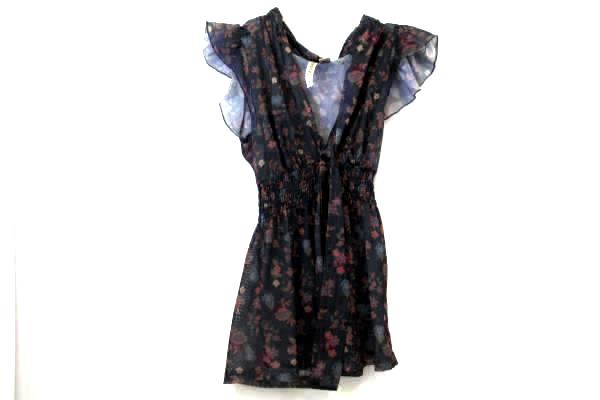 Eyeshadow Women's Shirt Dark Blue w/ Multi-Colored Floral Design Size Small