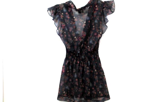 Eyeshadow Women's Shirt Dark Blue w/ Multi-Colored Floral Design Size Small