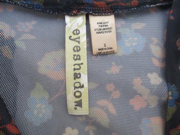 Eyeshadow Women's Shirt Dark Blue w/ Multi-Colored Floral Design Size Small