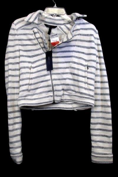 Sweatshirt By BCGC Maxizaria White Navy Blue Stripes Turtle Neck Women's SizeXS