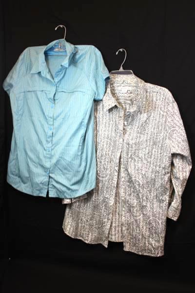 Lot of 2 Women's Button Up Shirts Grey Blue Green Plaid Size XL ~Columbia Liz Cl