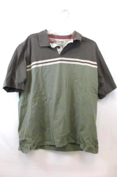 Men's Shirt By Eddie Bauer Green Brown Button V-Neck Short Sleeved Size L