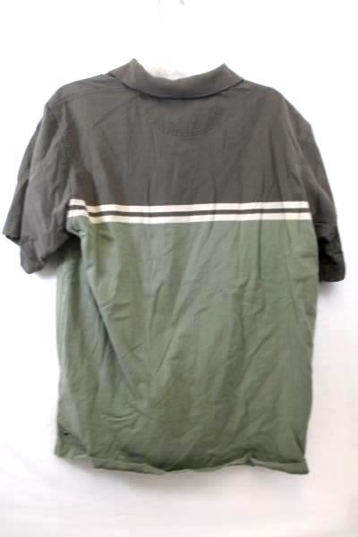 Men's Shirt By Eddie Bauer Green Brown Button V-Neck Short Sleeved Size L