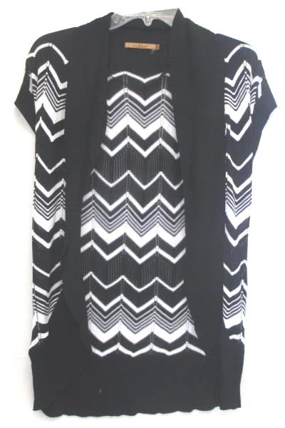 Women's Cardigan by Belldini White Black Design Short Sleeve No Buttons Size S