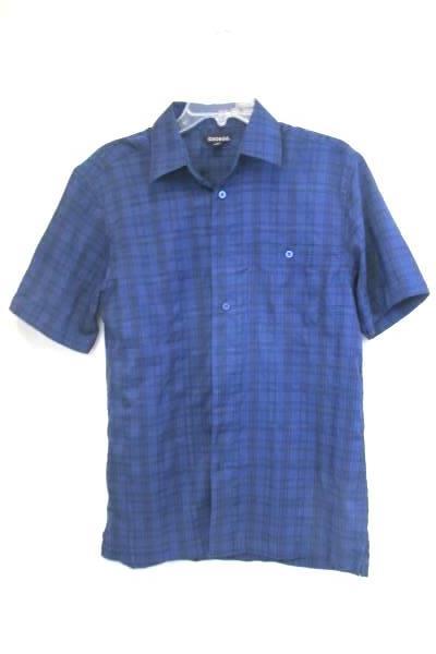 Dark Blue Plaid Men's Button Up Shirt By George Size Small