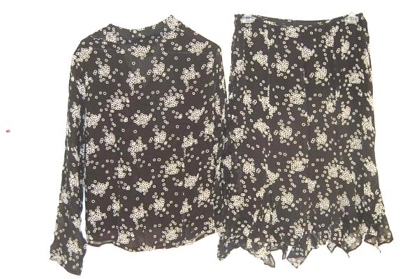 Women Style & Co Blouse & Skirt Set Black & White Bubbles Light Flowing Spring 6
