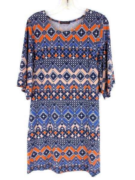 NALLY & MILLIE Short Sleeve Shift Dress Stretch Tribal Print Knit Women's Sz XS