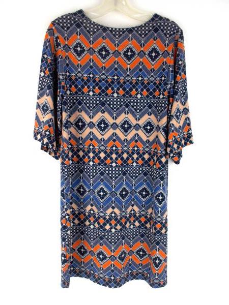 NALLY & MILLIE Short Sleeve Shift Dress Stretch Tribal Print Knit Women's Sz XS
