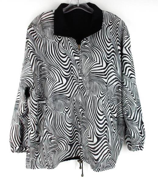 Vtg 80's Black / White Zebra Print Stripe Reversible Jacket Women's XL / XXL