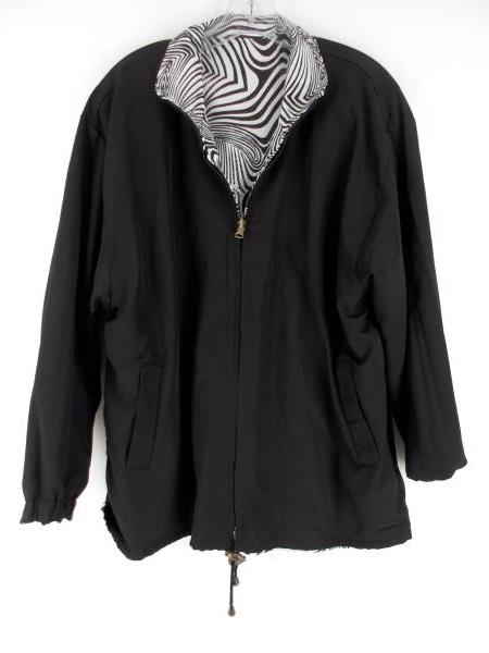 Vtg 80's Black / White Zebra Print Stripe Reversible Jacket Women's XL / XXL
