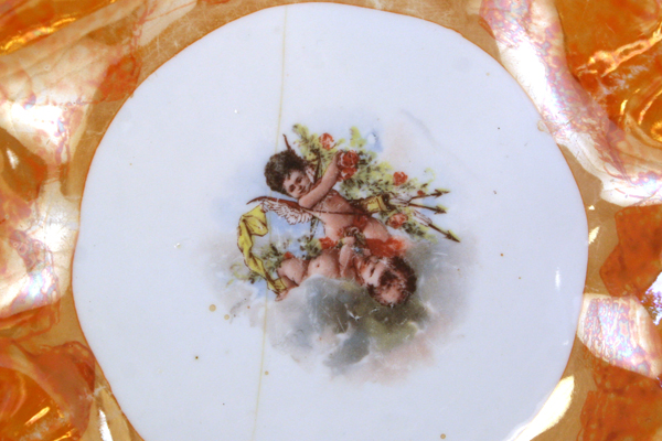JPF Germany Art Display Bowl With Cupids and Ornate Textured Orange Rim