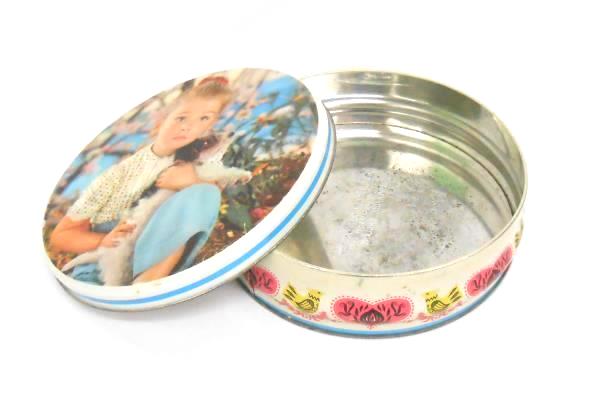 Vintage Jacob & Co Biscuits Round Tin Metal Girl with Dog Liverpool, England