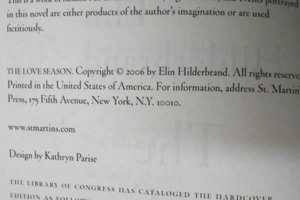 The Love Season- a Novel by Elin Hilderbrand 2006 Paperback