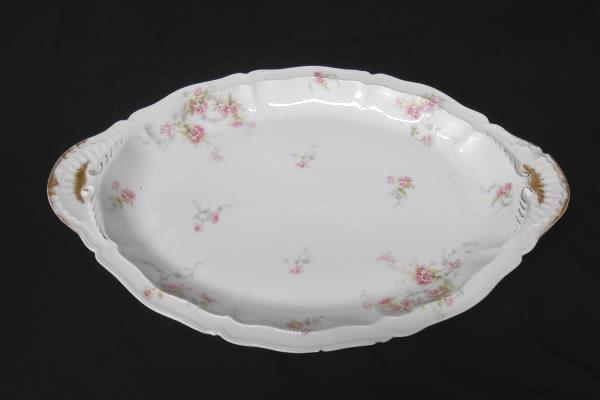 Haviland Limoges Oval Serving Platter 18" w/ Well TH 16 Pink Floral Gold Gilt