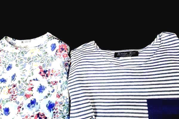 Lot of 2 T-Shirts By Katelyn Rose Blue White Floral Drawstring Women's Size L
