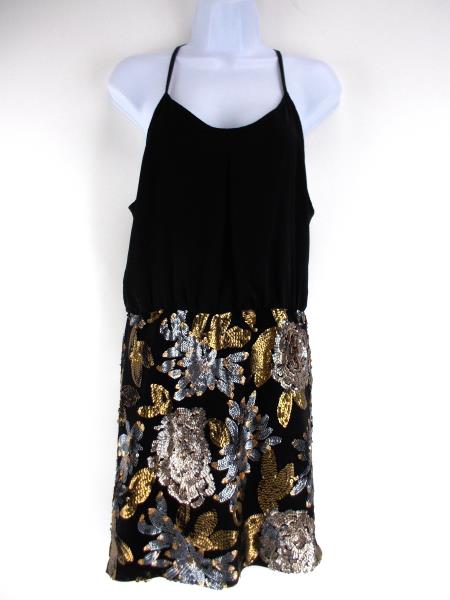 ADELYN RAE Black w/ Gold Sequin LBD Racer Back Party Cocktail Dress ~ SMALL
