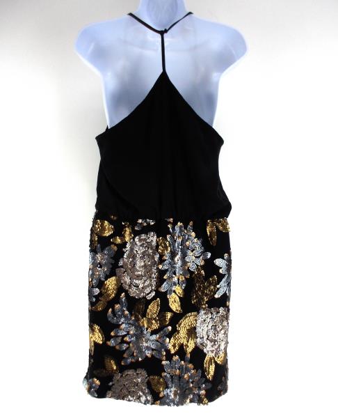 ADELYN RAE Black w/ Gold Sequin LBD Racer Back Party Cocktail Dress ~ SMALL