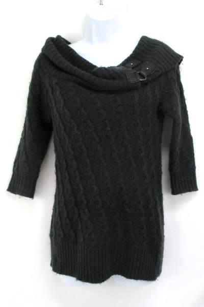 JJ Basics Women's Cowl Neck Sweater 3/4 Sleeve Gray Thick Knit Size Medium