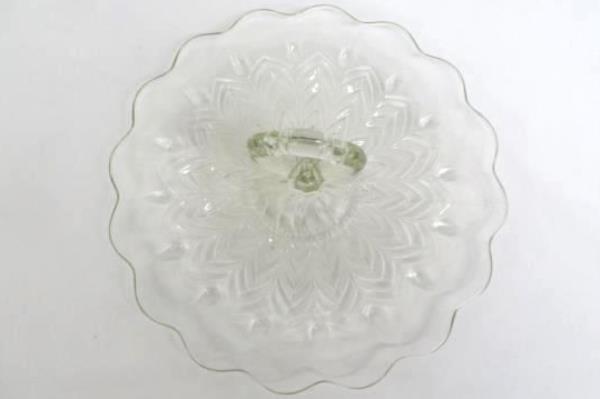 Glass Serving Tray Center Handle H'orderves Ring Scalloped Clear