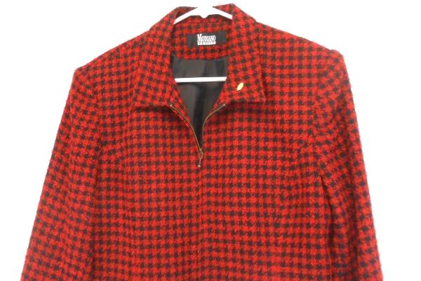 Women's Modiano Petite Red Black Herringbone Pattern Zip Up Jacket Coat