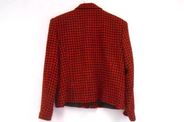 Women's Modiano Petite Red Black Herringbone Pattern Zip Up Jacket Coat