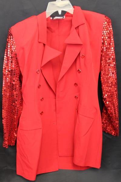 Women's I.O.U Red Vintage Business 2 Piece Sequin Blazer & Skirt Size 7-8