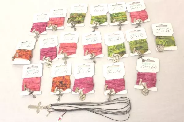 Lot of 19 Spiritual Bracelets Green Pink Orange