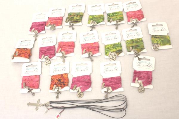 Lot of 19 Spiritual Bracelets Green Pink Orange