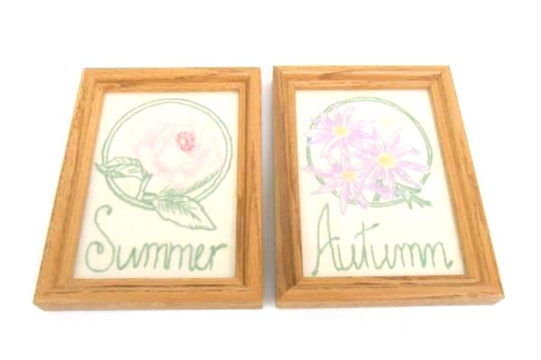 Set of 4 Framed Vintage Embroidery Floral Wall Decor Spring Winter Summer Autumn